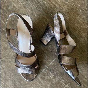 Franco Sarto metallic snake skin ankle strap heel